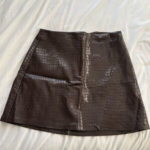 Dynamite Dark Brown Croc-Embossed Mini Skirt